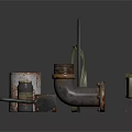 Old Rusty Barrel Green Machine Iron Gate Metal Pipe And Small Can Collection