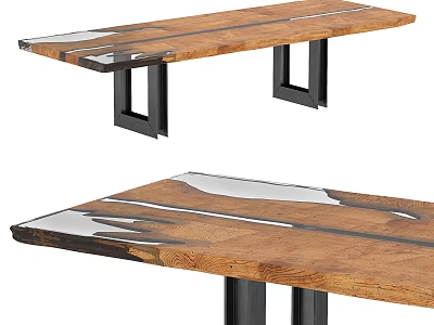 Modern Wooden Desk With Natural Grain Top And Black Metal Legs Design 3d model