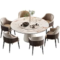 Luxury Modern Round Marble Dining Table Set With Six Chairs And Decorative Plants 3d model