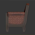 Elegant Red Upholstered Chair With Wooden Armrests Legs And Diamond Pattern