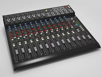 Professional Commercial Audio Mixer Control Panel With Multiple Knobs Faders Inputs 3d model