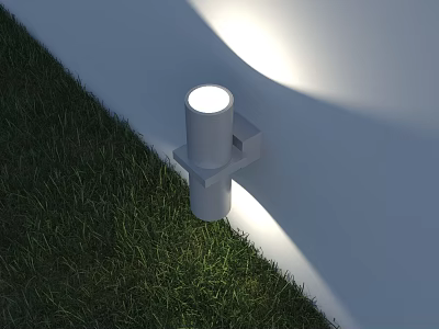 Outdoor Light Standing On Grass With Bright Illumination Near White Wall 3d model