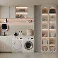 Home Balcony Laundry Area With Washing Machines Dryers Built In Storage And Warm Lighting