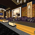 Luxurious KTV Lounge Interior With Chandeliers Sofa TV Screen And Decorative Walls