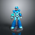 Blue Robot Character Figure With Red Accents Standing On Round Base