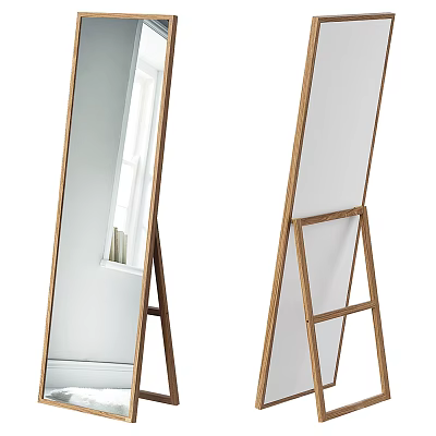 Elegant Full Length Standing Mirror with Wooden Tripod Frame for Home Decor 3d model