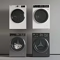 Modern Front Load Washing Machines With Control Panels And White Black Colors