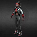 3D Sporty Female Character With Red Headband Silver Black Jacket Gray Sweatpants Red Sneakers