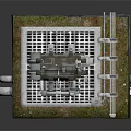 Electrical Switchgear Equipment On Concrete Base With Metal Grid And Red Components