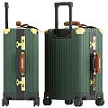 Green Hard Shell Luggage With Gold Hardware And Leather Handles For Travel