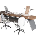 Modern Office Desk With Laptop Table Lamp White And Dark Office Chairs