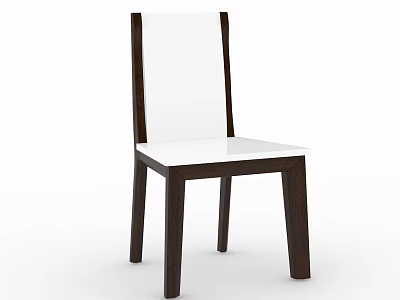 Modern Dining Chair with Dark Brown Wooden Frame and White Seat Backrest Design 3d model