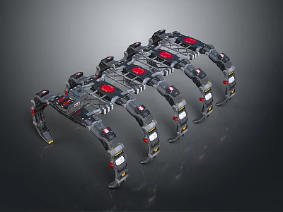 Futuristic Mechanical Character And Biomechanical Creature With Multi Legged Design And Metallic Red Accents 3d model