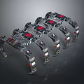 Futuristic Mechanical Character And Biomechanical Creature With Multi Legged Design And Metallic Red Accents