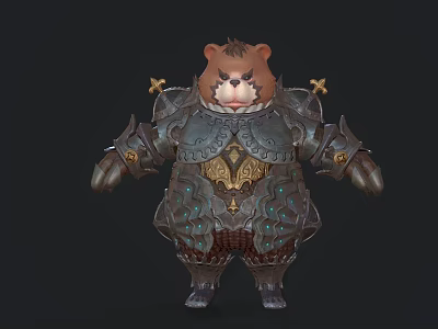 Chubby Armored Bear Character With Intricate Metallic Armor And Decorative Accents 3d model