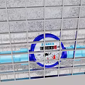 Industrial Equipment ZINNER Meter Installed On Blue Pipes With Protective Grid Structure In Industrial Setting