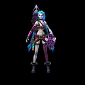 Game Movie Character With Blue Purple Hair Pigtails Punk Style Outfit And Weapon