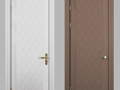 Modern White And Brown Swing Doors With Geometric Diamond Pattern Handles 3d model