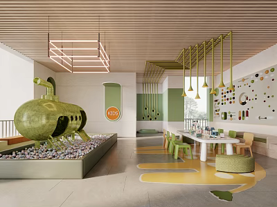 Modern Indoor Playground With Submarine Ball Pool And Decor 3d model