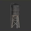 Tall Metal Water Tower With Ladder And Support Legs On Reflective Base