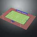 Football Field Sports Facility With Green Lawn White Lines Red Track Blue Seats Green Fence