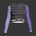 Cropped Women's Top with Black Base Colorful Small Patterns and Purple Long Sleeves