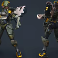 Two Mecha Characters With Different Armor Designs And Helmets In Dynamic Poses 3d model