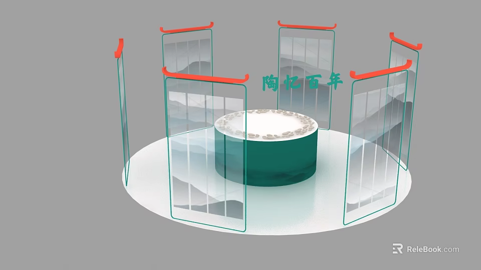 Ceramic Centennial Themed Stage With Circular Design Green Cylinder And Transparent Screens 3d model 