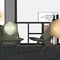 Two Modern Leisure Chairs With Wooden Frame And Green Upholstery In Living Room