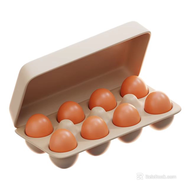 Open Beige Egg Carton Holding Seven Fresh Brown Eggs 3d model 