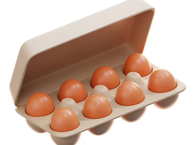 Open Beige Egg Carton Holding Seven Fresh Brown Eggs 3d model