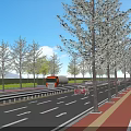 Urban Road Infrastructure Featuring Multiple Lanes Vehicles Green Belts And Colored Sidewalks