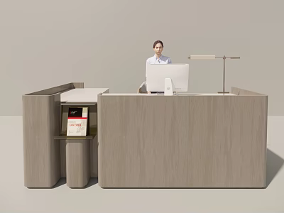 Modern Bar Counter Design with Computer Monitor Desk Lamp and Side Cabinet Holding Books 3d model