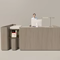 Modern Bar Counter Design with Computer Monitor Desk Lamp and Side Cabinet Holding Books