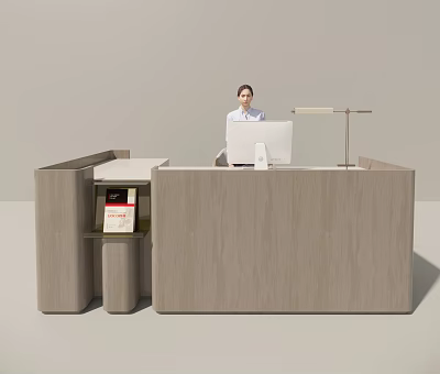 Modern Bar Counter Design with Computer Monitor Desk Lamp and Side Cabinet Holding Books 3d model
