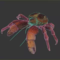 3D Rendered Red And Orange Crab With Large Claws On Gray Background