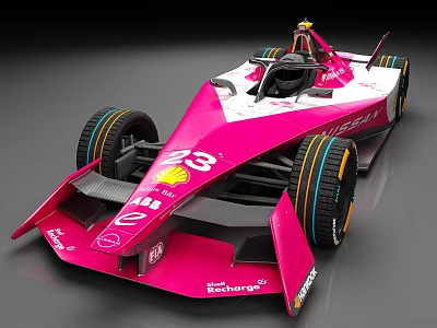 Pink Race Car With Number 23 Shell Bosch Logos And Streamlined Design 3d model