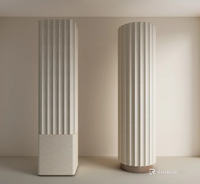 Modern Fluted Columns In Light Colored Stone With Indoor Wall Background And Elegant Base 3d model 