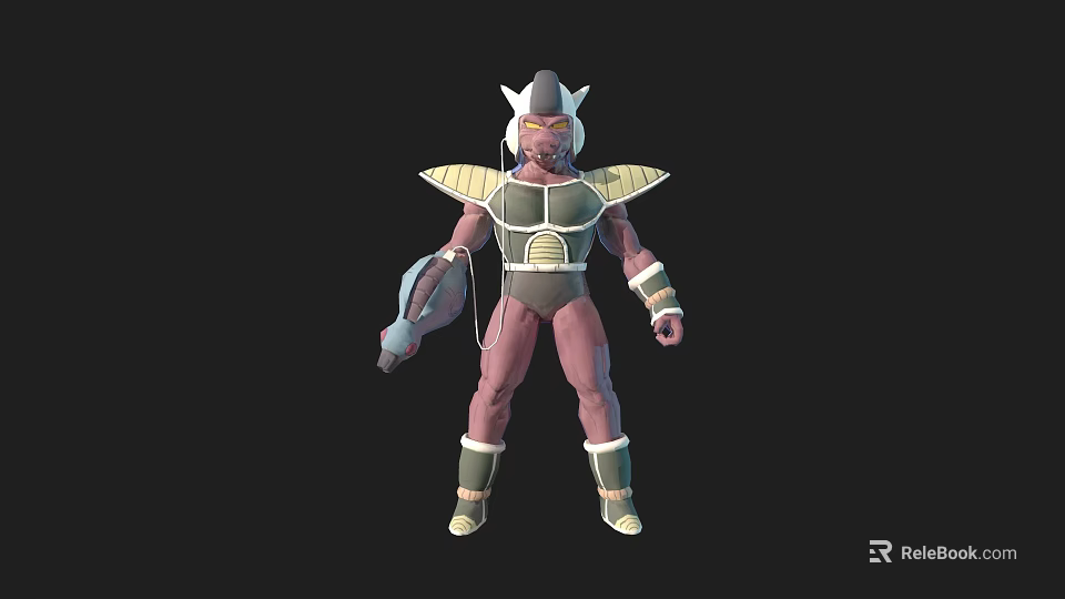 Armored Game Movie Character With Purple Skin Helmet Shoulder Armor And Weapon 3d model 