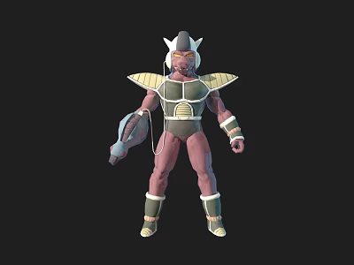 Armored Game Movie Character With Purple Skin Helmet Shoulder Armor And Weapon 3d model