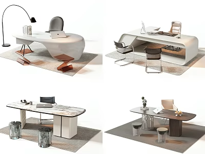 Modern Office Desks With Various Styles Chairs Lamps And Storage Drawers 3d model