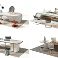 Modern Office Desks With Various Styles Chairs Lamps And Storage Drawers