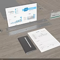Desktop Monitor Displaying Data Charts With Notebook Pen And Documents On Office Desk