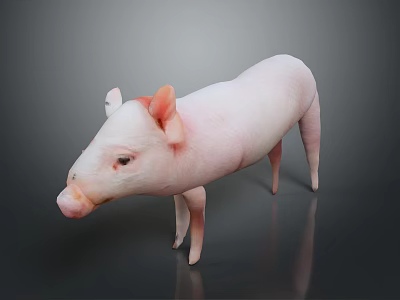Cute Pink Piglet Standing On Gray Background With Smooth Skin And Adorable Posture 3d model