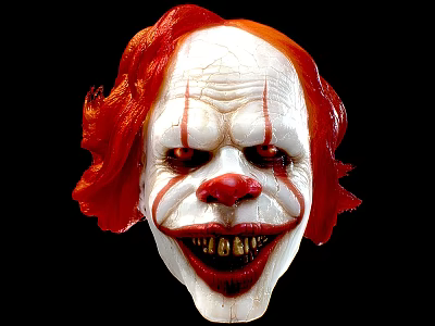 Scary Clown Mask With Red Hair White Face Red Stripes And Yellow Teeth 3d model