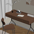 Middle-ancient style desk and chair wooden stainless steel leg table and chair combination 3d model