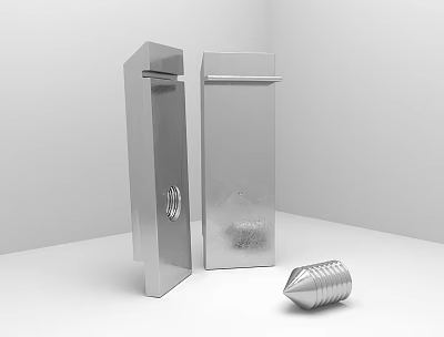 Metallic Mechanical Components With Two Shiny Blocks And A Bolt 3d model