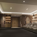 Luxurious Home Theater Room With Large Screen Comfortable Recliner Seats Wooden Walls And Recessed Lighting