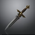 Ornate Fantasy Sword With Silver Blade Brown Handle And Golden Decorations