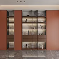 Modern Luxury Bookcase With Marble Backdrop Glass Doors And Decorative Items